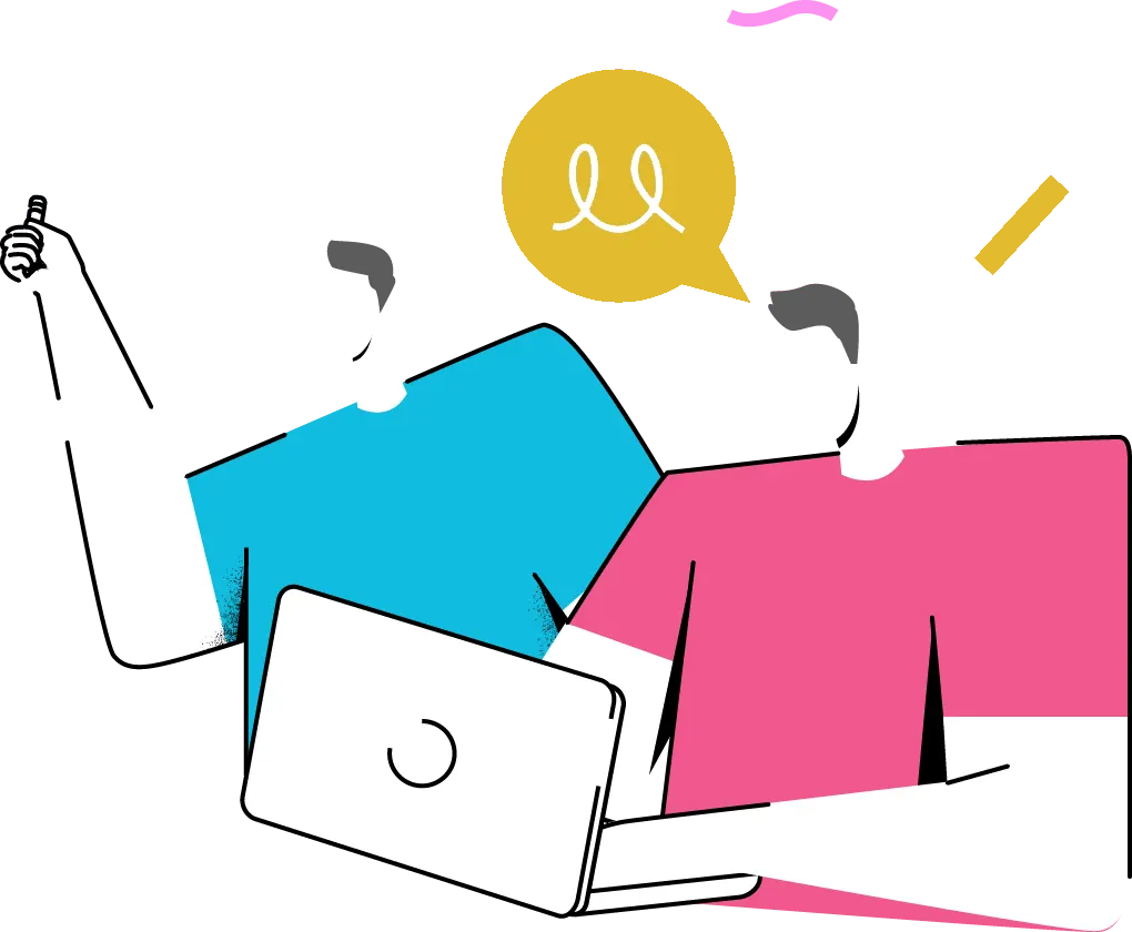 Dos personas colaborando en un proyecto de diseño.